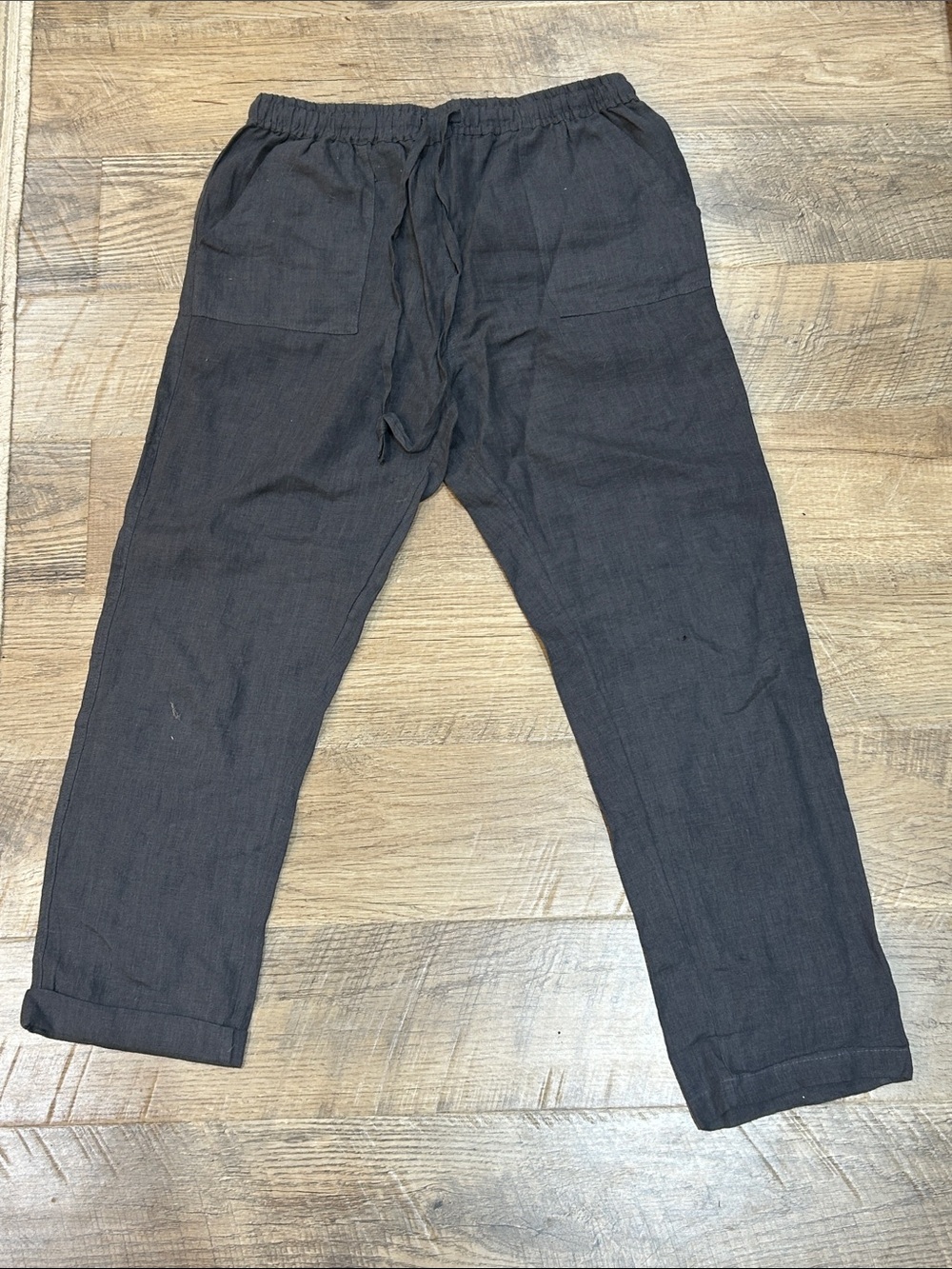 Women's Relaxed Drawstring Linen Joggers - Black